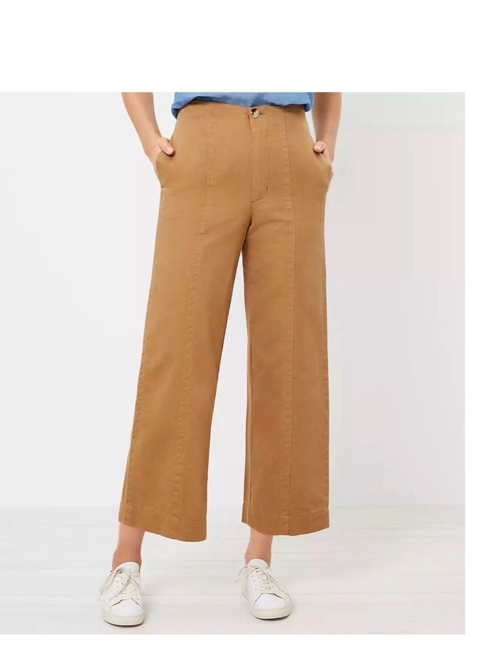 Loft Seamed Twill Wide Leg Crop Pants Sz 4 brown tan mustard Collette style